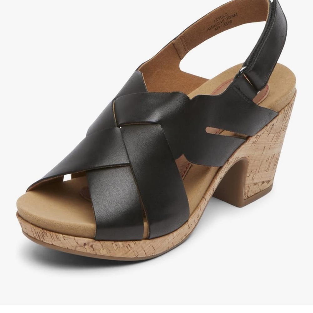 Cobb Hill Black Leather Wedge Sandals